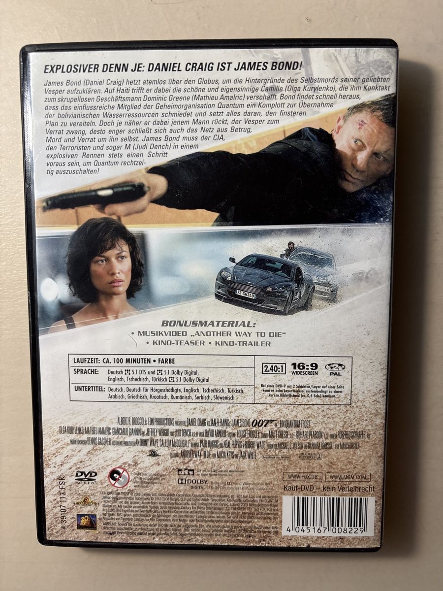 Tutti i DVDs: James Bond 007: Ein Quantum Trost - DVD Top Zustand! (2106) – Usato da Ruswil venduto da Slivio_ 1