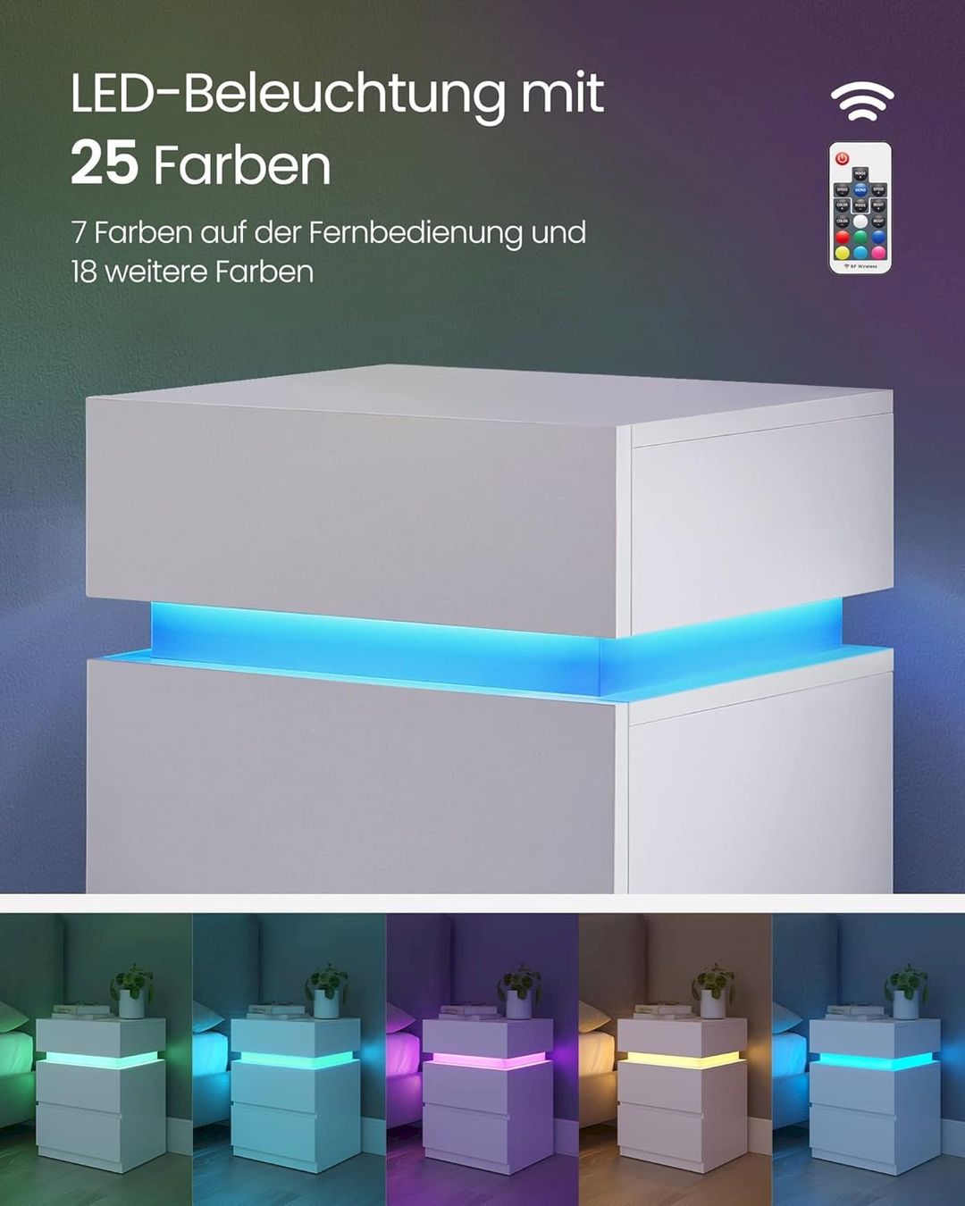 Comodini: VASAGLE Nachttisch mit LED-Beleuchtung – Nuovo e nell'imballaggio originale da Bottighofen venduto da zaap 3