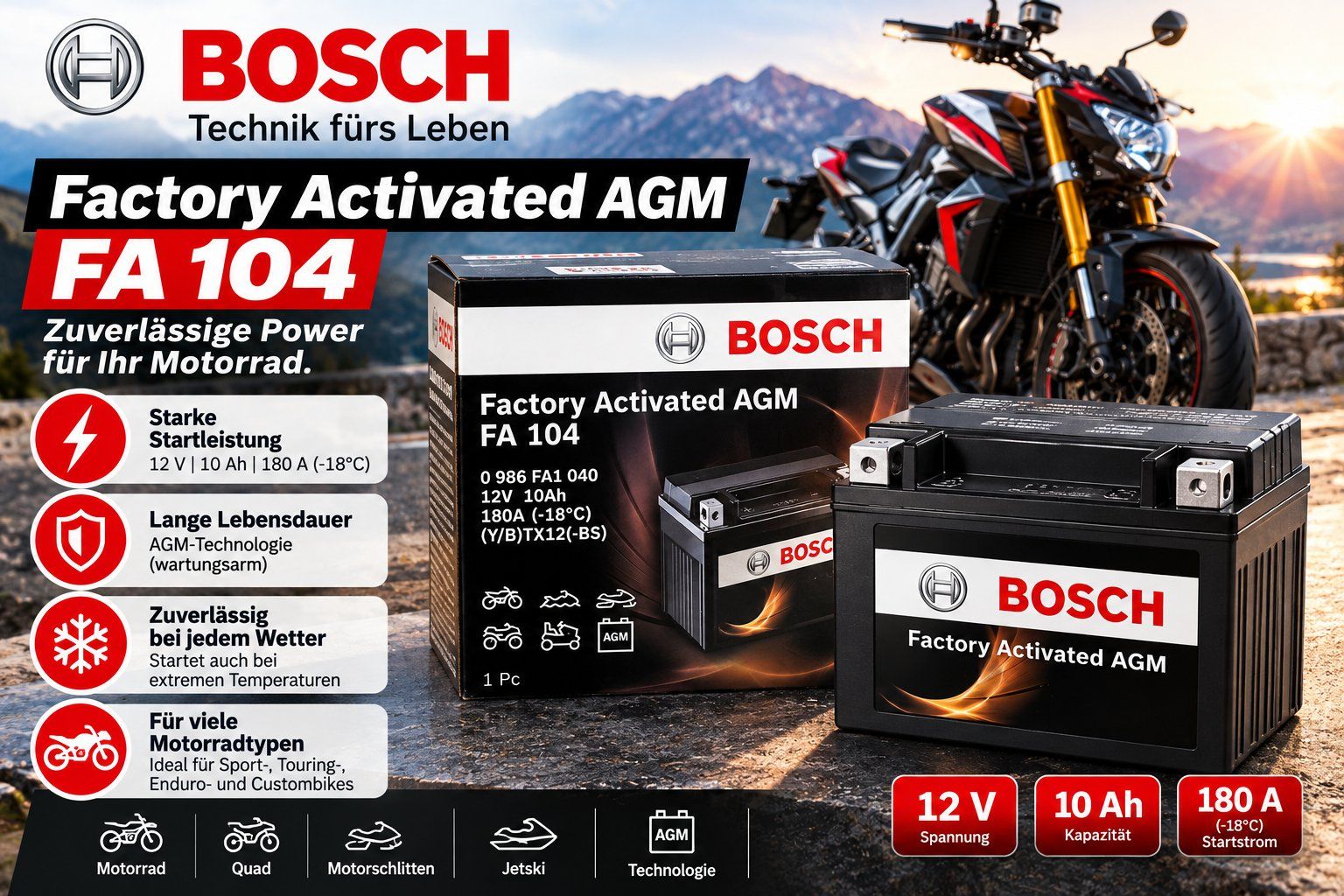 Bosch Batterien: BOSCH FA 104 Motorrad Batterie – Neu und originalverpackt aus Oensingen von Liquidations-Shop