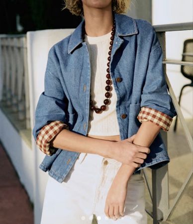 Jeansjacke Sezane xs blau kariertes Innenfutter Grösse 34