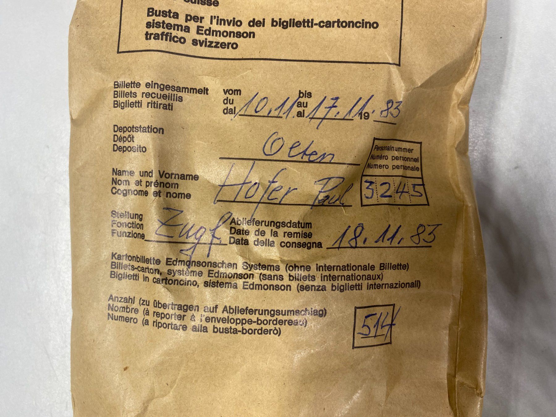 Tickets: LOT Bahnbillette Olten  //G348 – Gebraucht aus Bern von JMsoehne1987