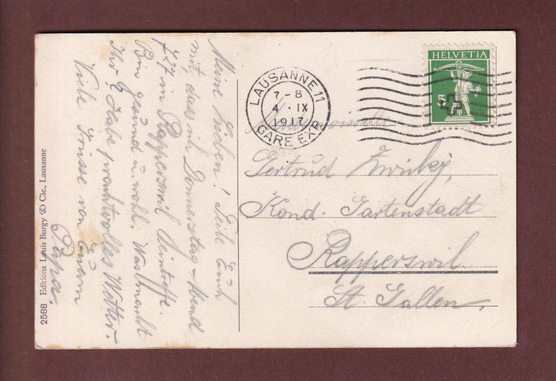 Cartoline postali: LAUSANNE - Banque cantonale - 1917 – Usato da Pully venduto da nicecards 1