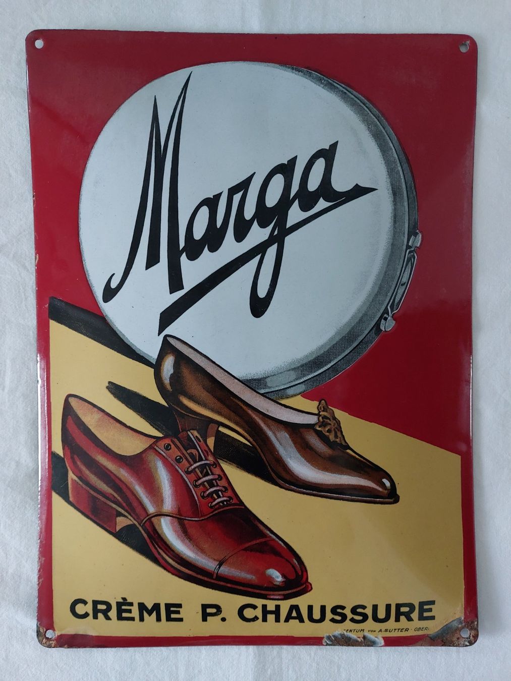 Maggi Insegne: Emailschild Marga Créme p. Chaussure plaque émaillée Sutter – Usato da Schenkon venduto da Elbarto007
