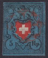 15II, Rayon I dunkelblau T.27, seltene Rote Genfer Rosette!