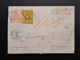 Rayon Buntfrankatur 16II & 20 Zürich nach Wangen 1854