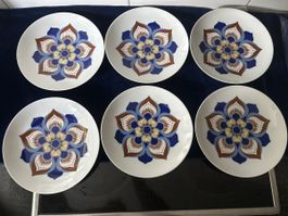 6 Teller flach mit Blumenmuster Langenthal 1972 22cm 