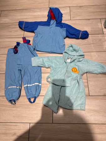 Unisex Regen Kombi und Bademantel Gr 86/92, 3 teilig