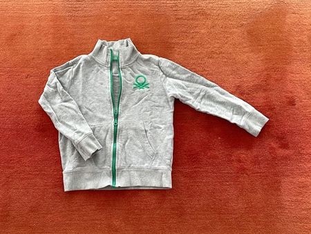 Benetton Kinder Zip Cardigan Grau/Grün Gr. 120