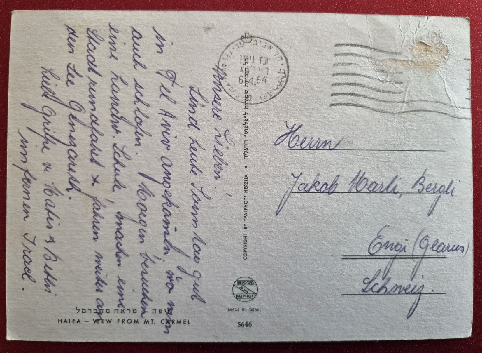 Cartes postales: Haifa Blick vom Mt. Carmel 1964 – D'occasion à Melchnau par Arthurius 1