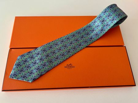 Cravate HERMES-Paris „Blue&Green Squares“ -avec box original