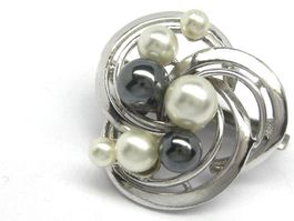 Vintage Anhänger Silber 925 Blume Perle Hämatit