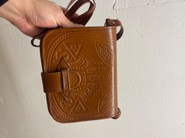 Vintage Ledertasche mit Muster, braun, Top Zustand!