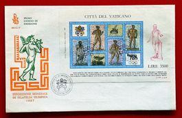 VATIKAN OLYMPIA ATHLET MOSAIK BLOCK OLYMPHILEX ROM FDC 1987