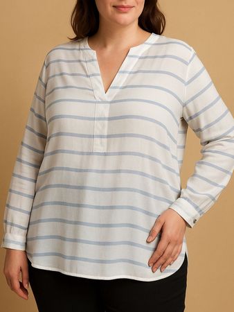 Bluse Tunika Gr 42 L Marine Look blau weiss damen office ?