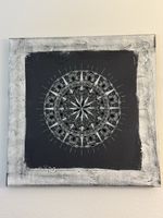 Gemälde Mandala schwarz weiss auf Leinwand handgemalt
