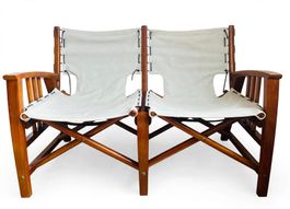 2xSafari Stühle Roorkhee Klappstuhl Teak Holz-Vintage Sessel