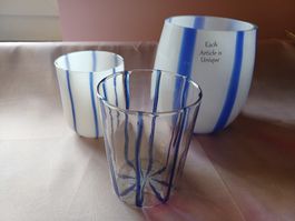 neu: 3 elegante Glasvasen, Blau/Weiss, Deko