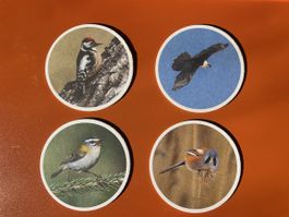 Lot de 4 sous-verres vintage avec motifs d'oiseaux!