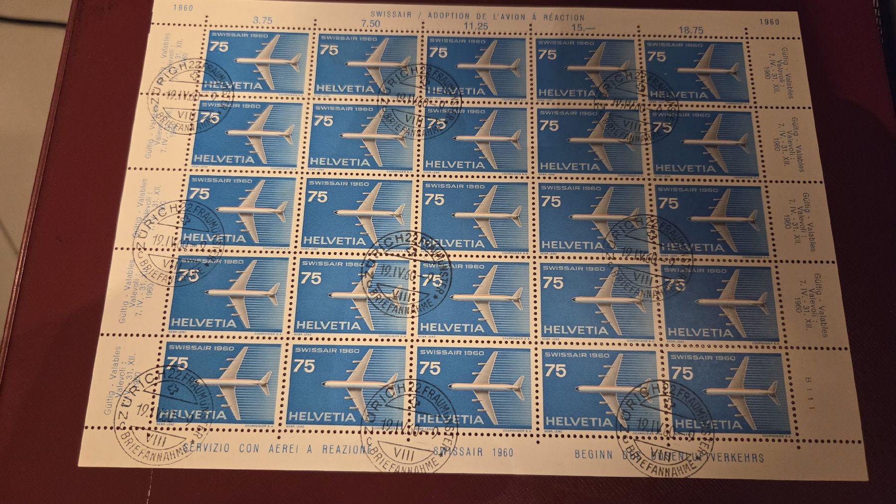 Tutti i francobolli: 1960 Bogen Swissair 50 Rp. – Usato da Arni AG venduto da Moth68