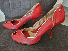 Escarpins Cuir Rouge/Fornarina/T:39/Gansés Argent/Coeur