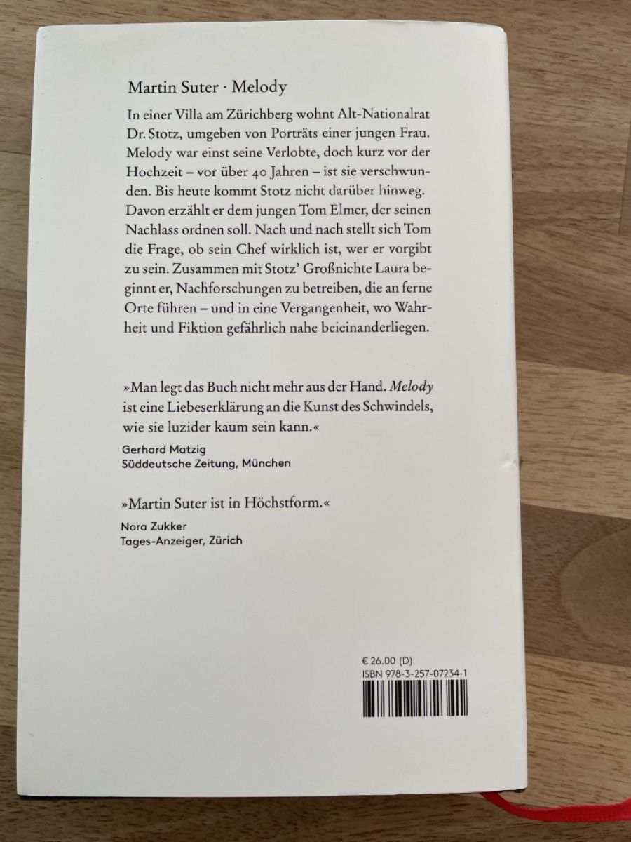 Libri: Martin Suter - Melody – Usato da Erlinsbach venduto da Clodot 2