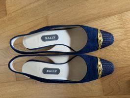 Bally Slingpumps Wildleder blau Gr. 37,5 Goldabsatz