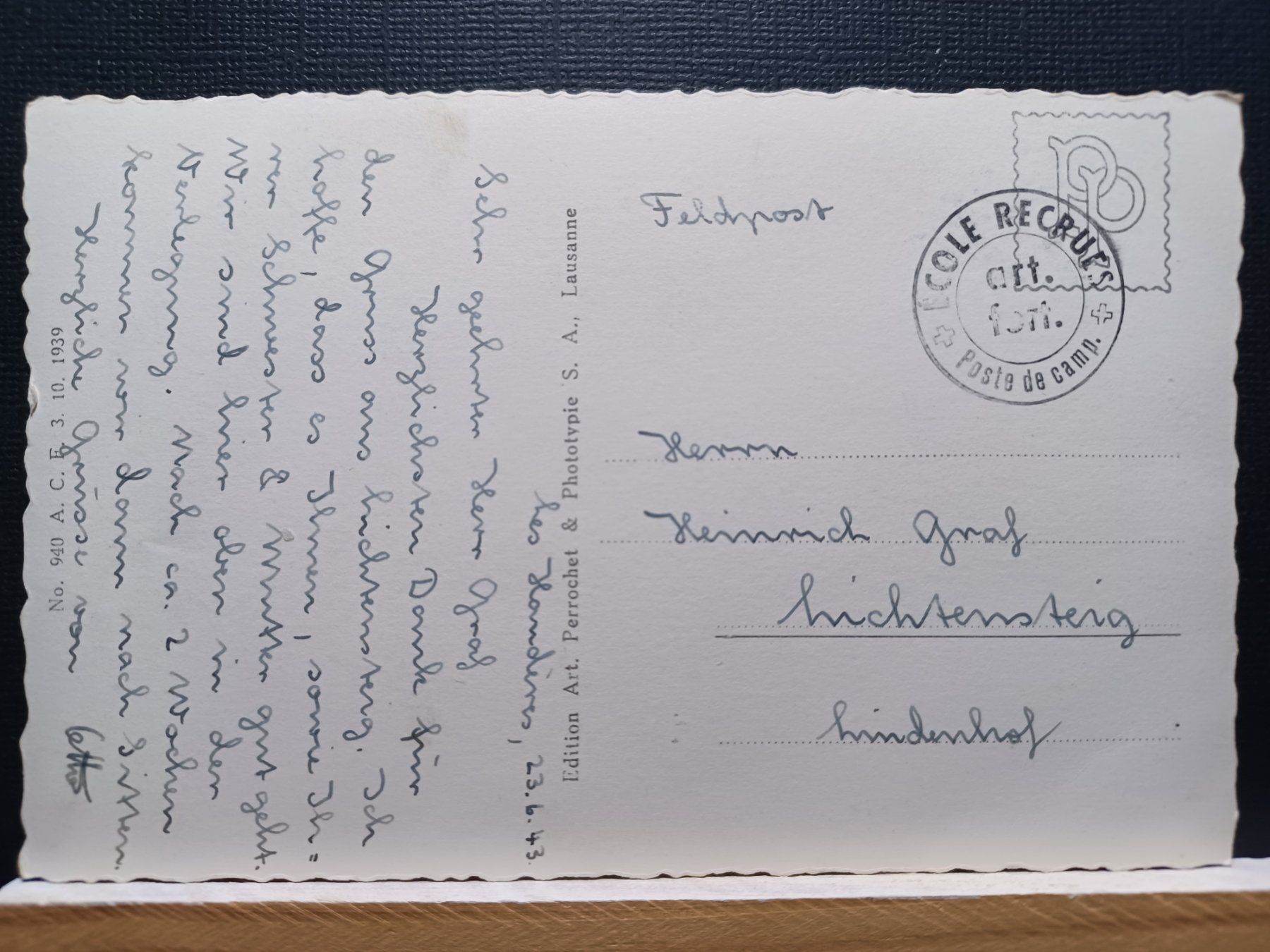 Cartoline postali: Ferpècle VS mit Matterhorn, Feldpost 1943 – Usato da Aarau Rohr venduto da mgvw 2