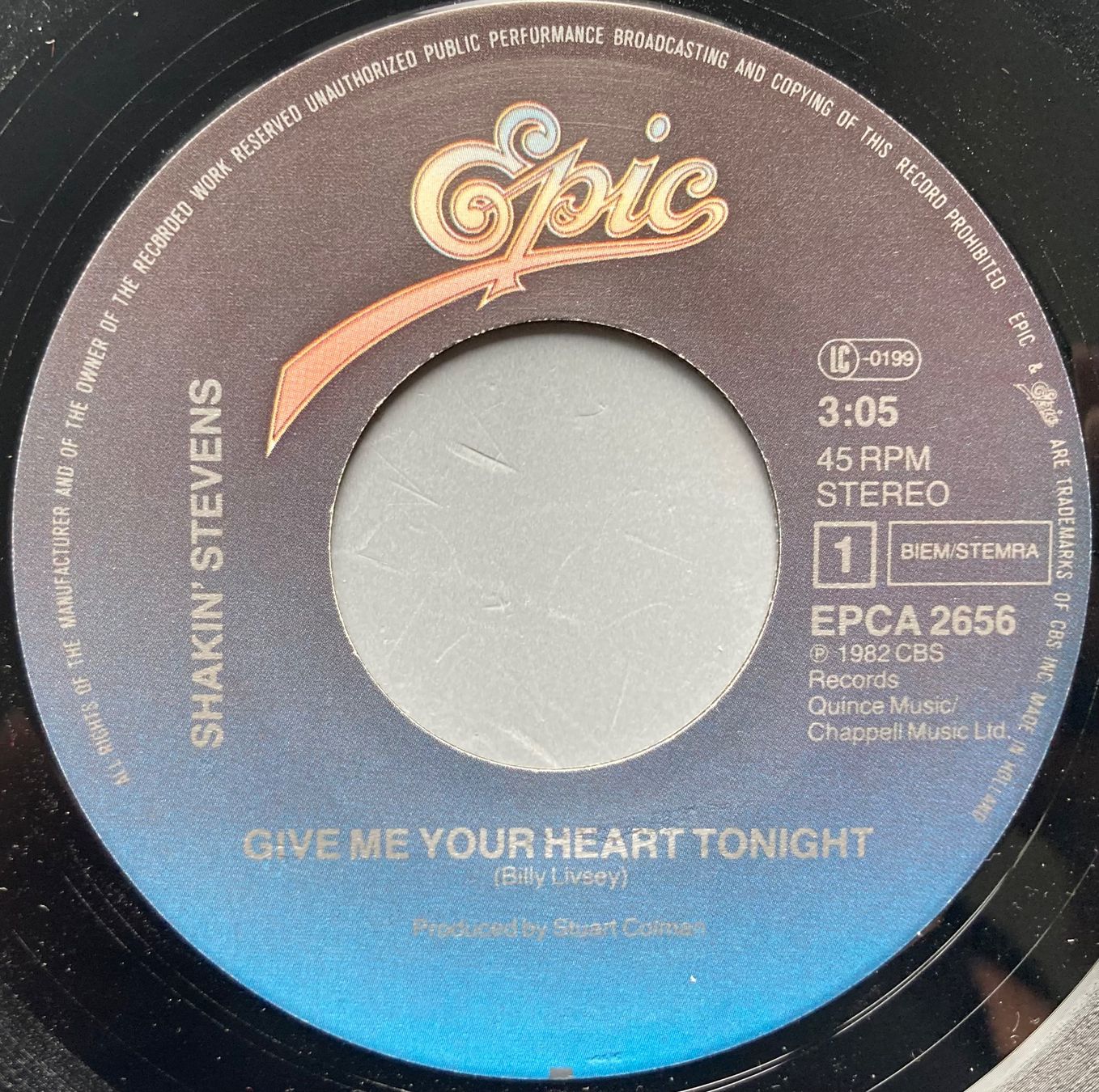 Schallplatten: SHAKIN' STEVENS - GIVE ME YOUR HEART TONIGHT – Gebraucht aus Poliez-Pittet von Newtown-Records 2