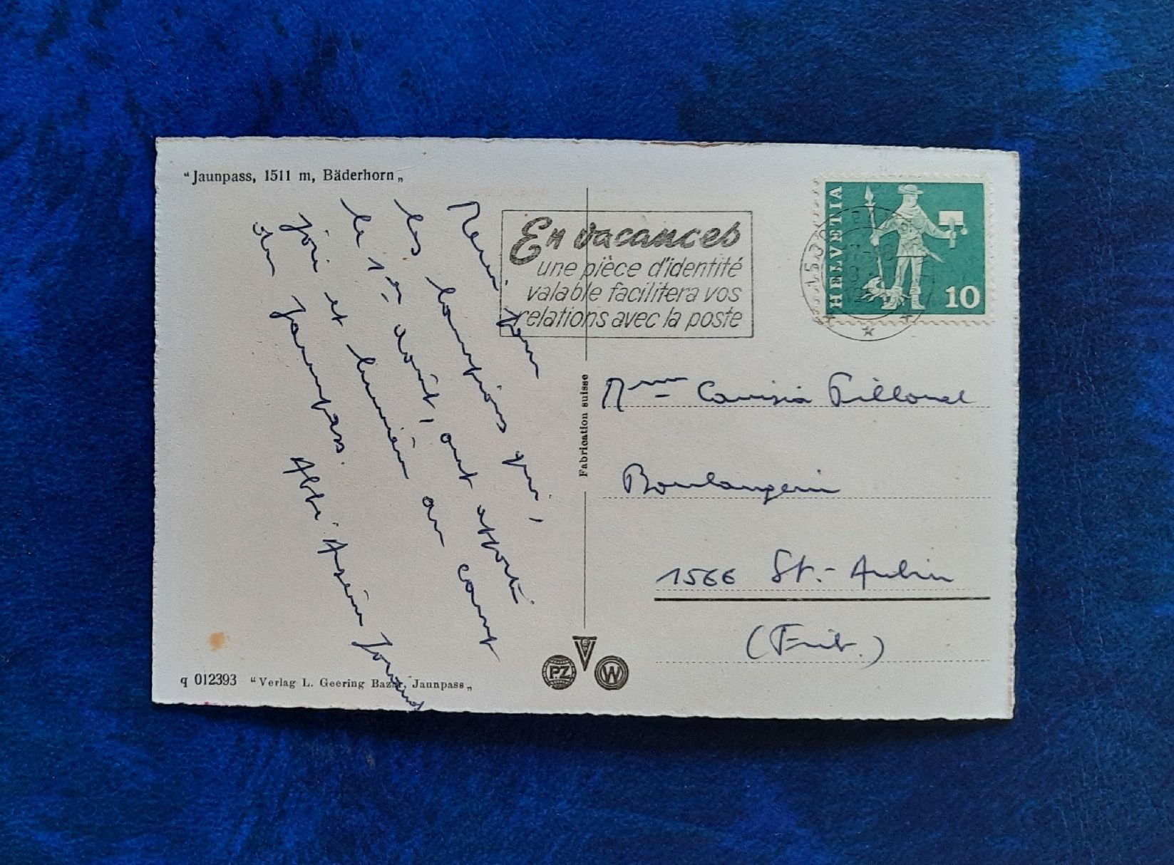 Cartoline postali: Ansichtskarte Jaunpass Bäderhorn, gestempelt  – Usato da Marly venduto da neu-adlerauge65 1