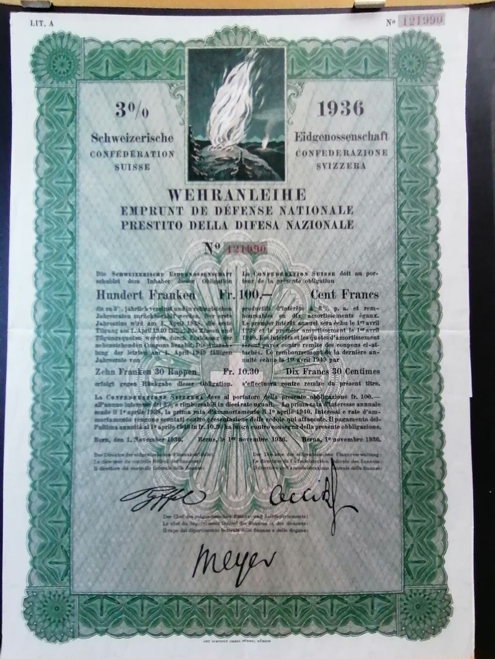 Documenti: Schweizerische Eidgenossenschaft 1936     WEHRANTEILE – Usato da Werthenstein venduto da Marsche1