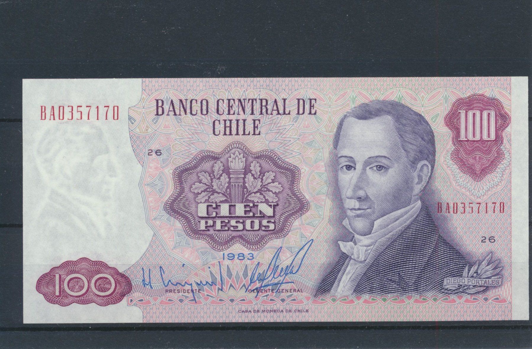 Billets de banque: 1983 Banknote, Chile - 100 Pesos", ungebraucht – Neuf (Voir description) à Winterthur par Zupogeru