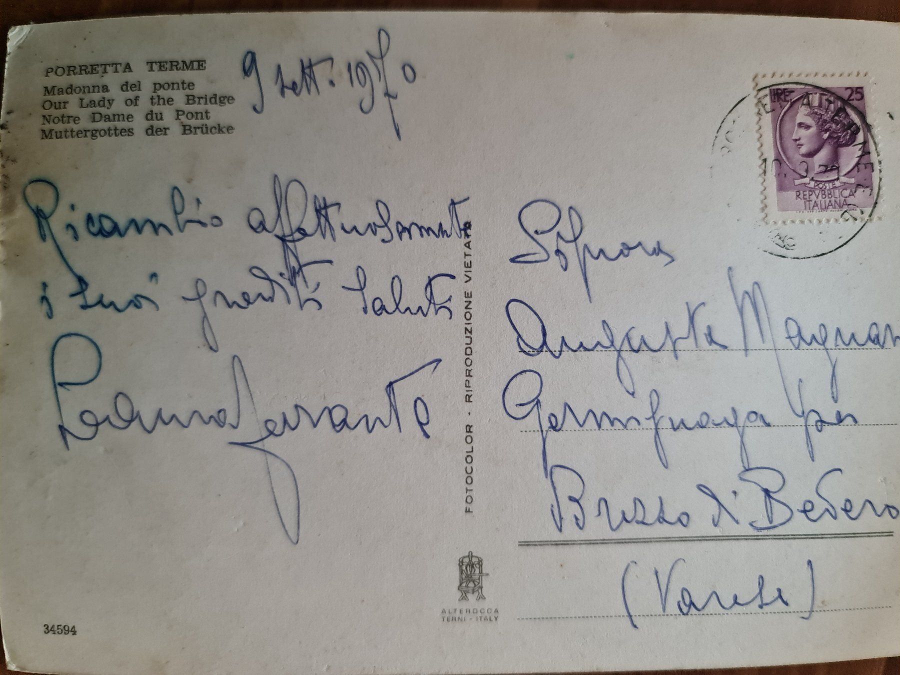Cartoline postali: Ansichtskarte Porretta Terma Italien – Usato da Dintikon venduto da Vexi 1