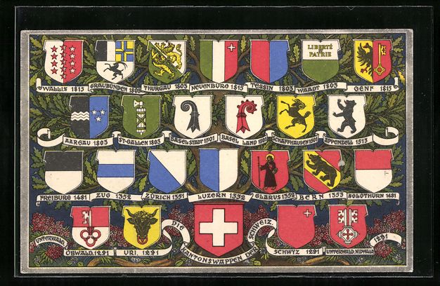 Cartoline postali: AK Schweiz, die Kantonswappen, Stammbaum – Usato da Berlin venduto da bartko-reher