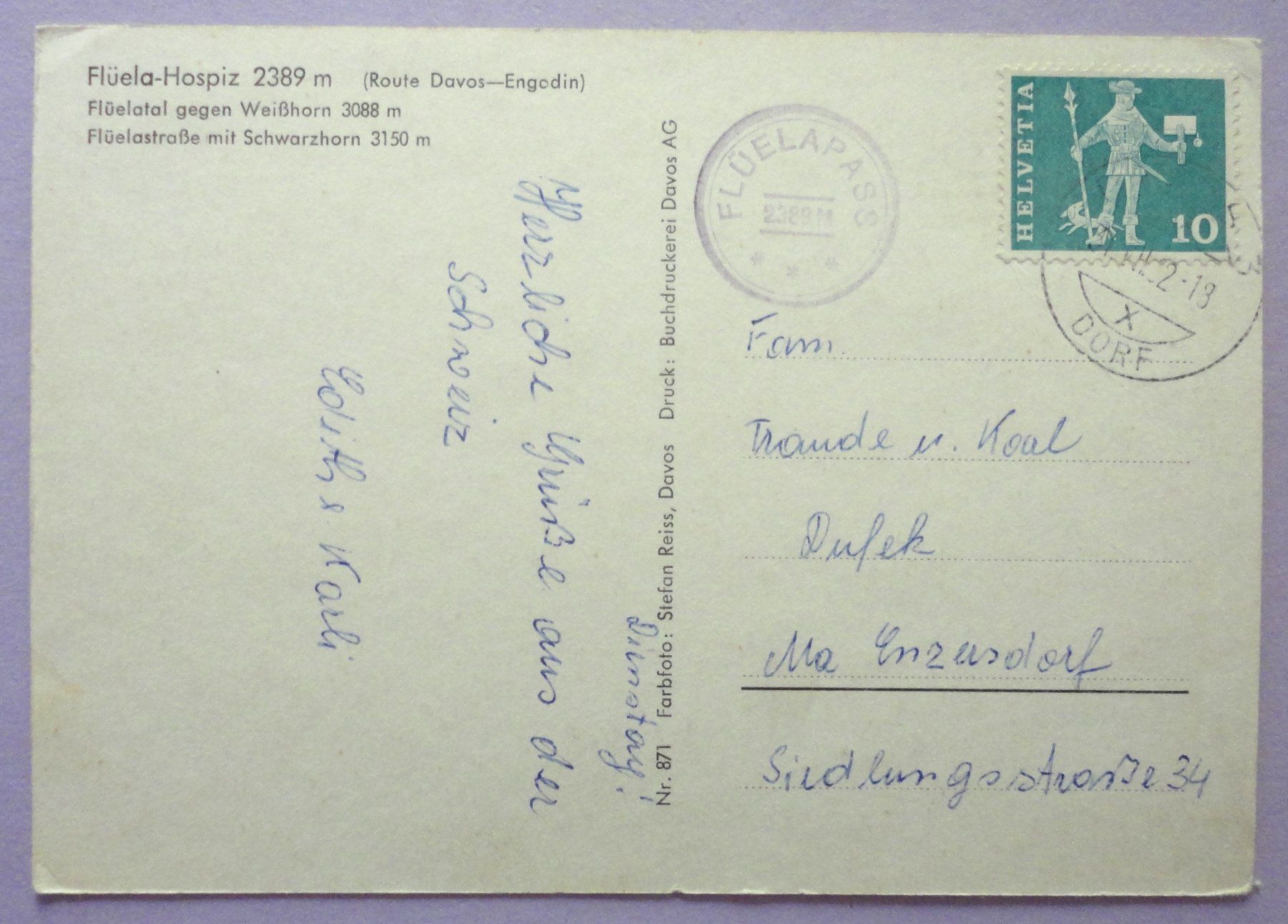 Cartoline postali: Flüela – Usato da Fétigny venduto da Billy2miny 1