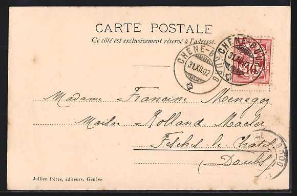 Cartoline postali: AK Genève, Panorama en hiver, 1902 – Usato da Berlin venduto da bartko-reher 1