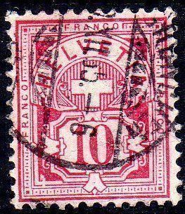 Tutti i francobolli: GRENCHEN 1895 ZIFFERMUSTER 10RP SBK 61B - N223 – Usato da Losone venduto da EM2019