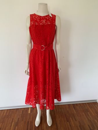 AKRIS: OVP/Langes rotes Kleid + Unterkleid mit Kaufetikette
