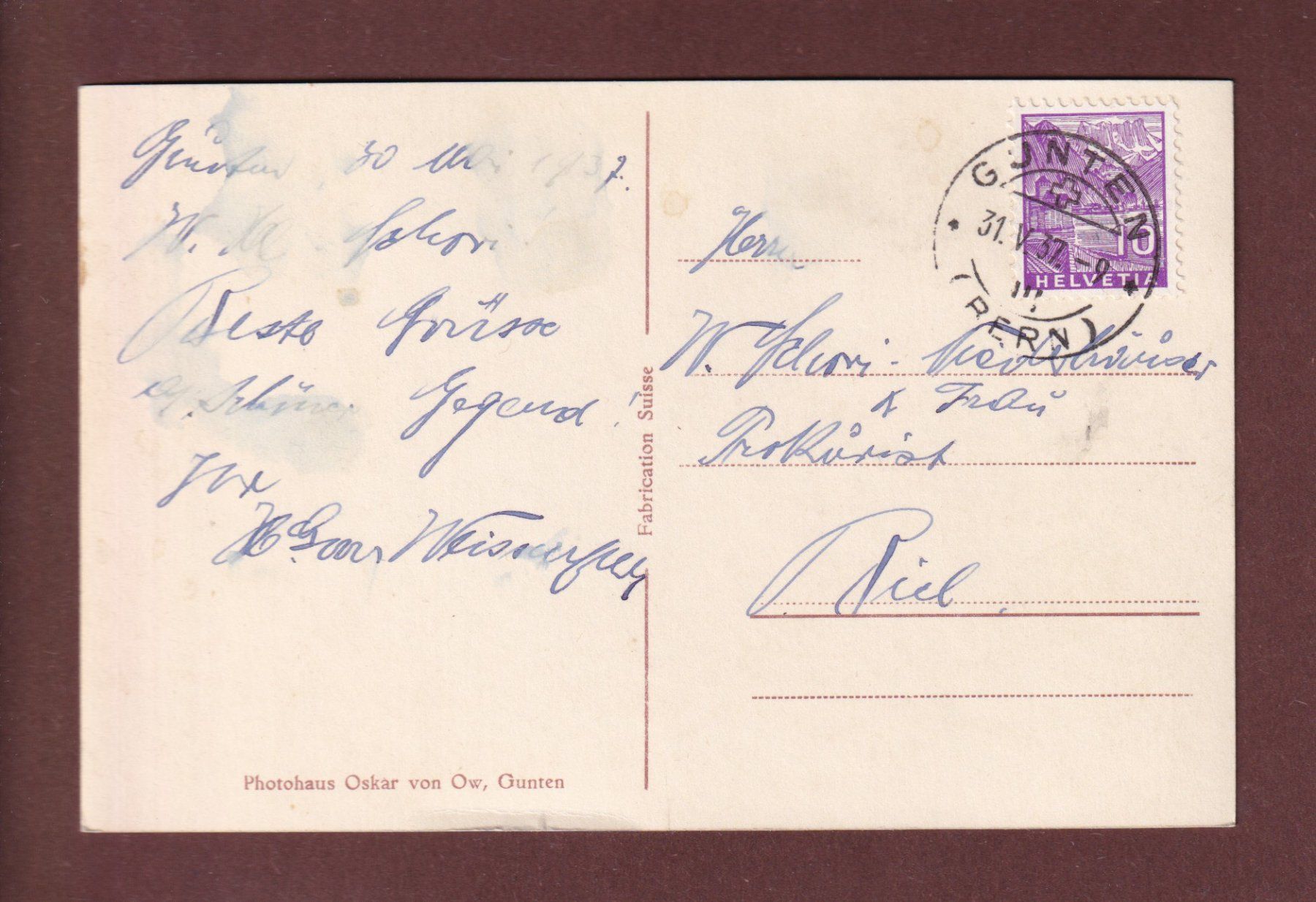 Cartoline postali: GUNTEN - Schlucht - 1937 – Usato da Pully venduto da nicecards-shop 1