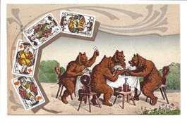 Bärenkarte - Kartenspiel - Bären beim Jassen - Litho - 1917