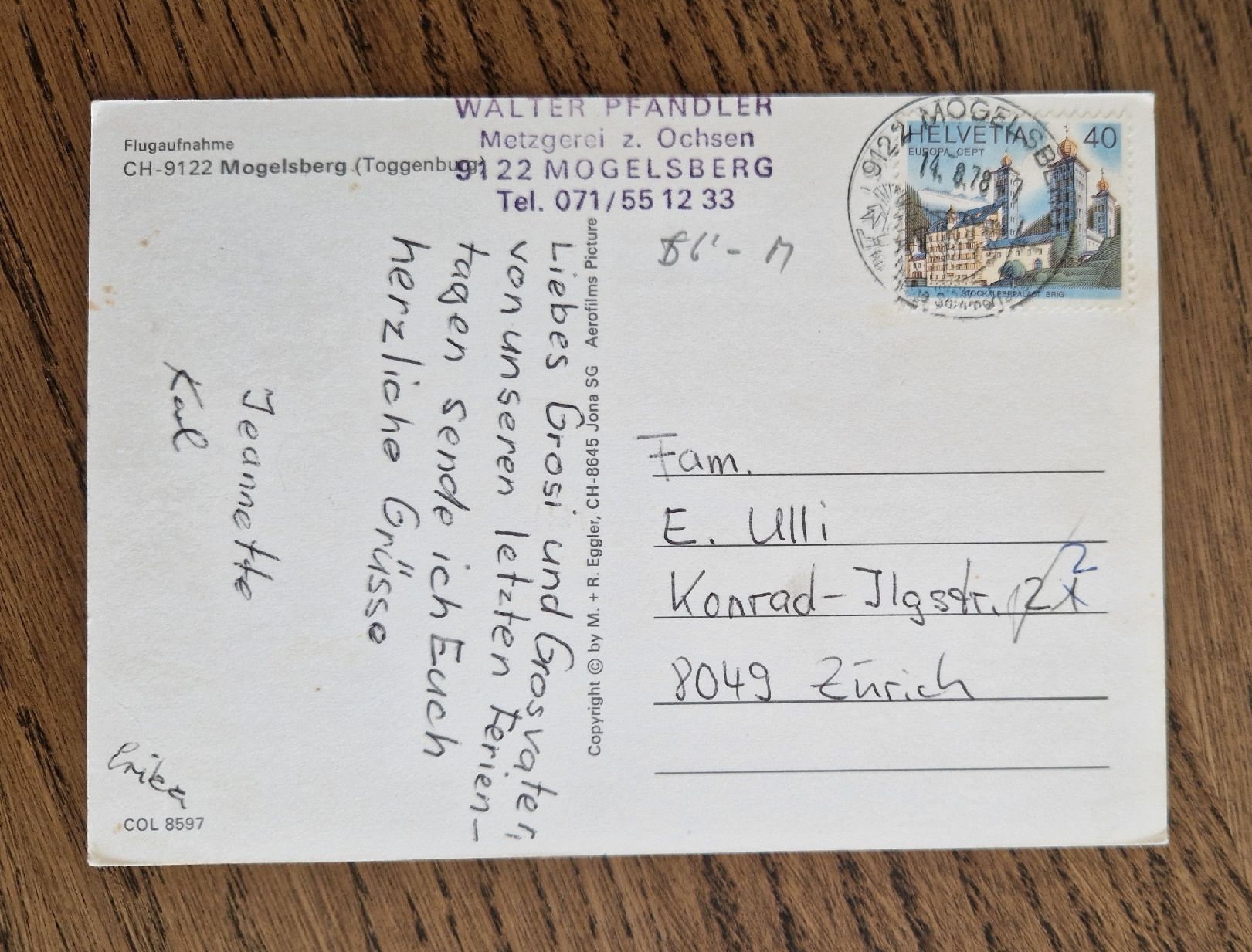 Ansichtskarten: Flugaufnahme Mogelsberg 1978 – Gebraucht aus Ebikon von Donar50 1