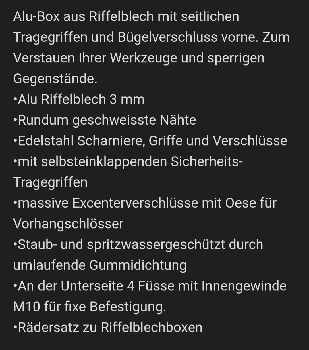Tous les outils: Aluminium Box Riffelblech mit Räder – D'occasion à Widnau par Baris.Vetter 1