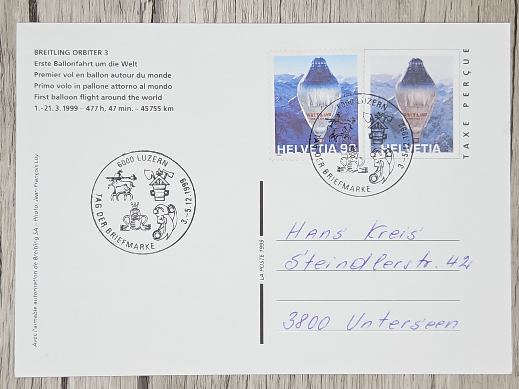 Tutti i francobolli: CL14 Carte Postale + Timbre Suisse 1999 – Usato da Cousset venduto da Patrick_Collections 1