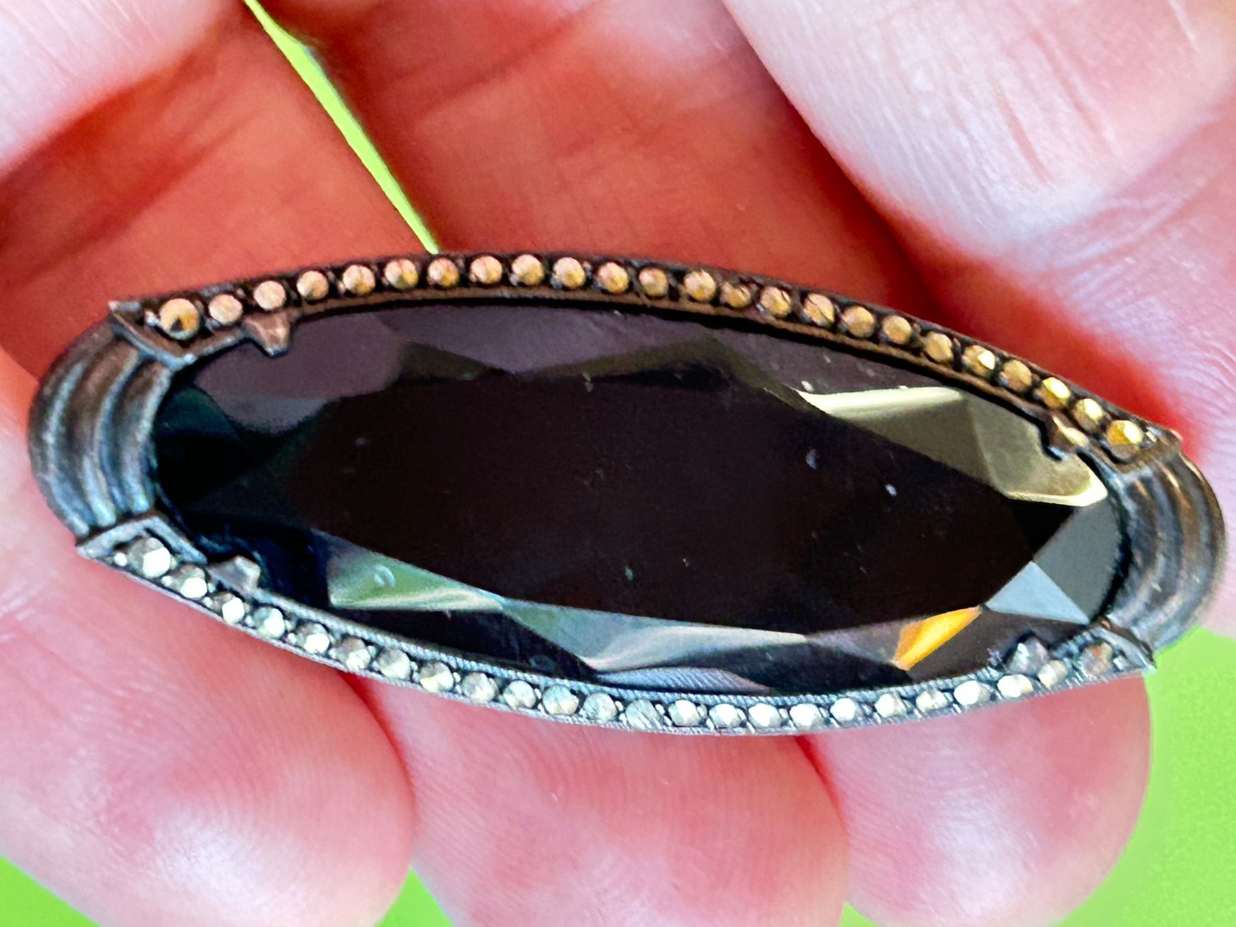 Spille & Fermagli: Antike Art Deco Brosche Silber Onyx Markasit – Usato da Dittingen venduto da Bijoubelle 6