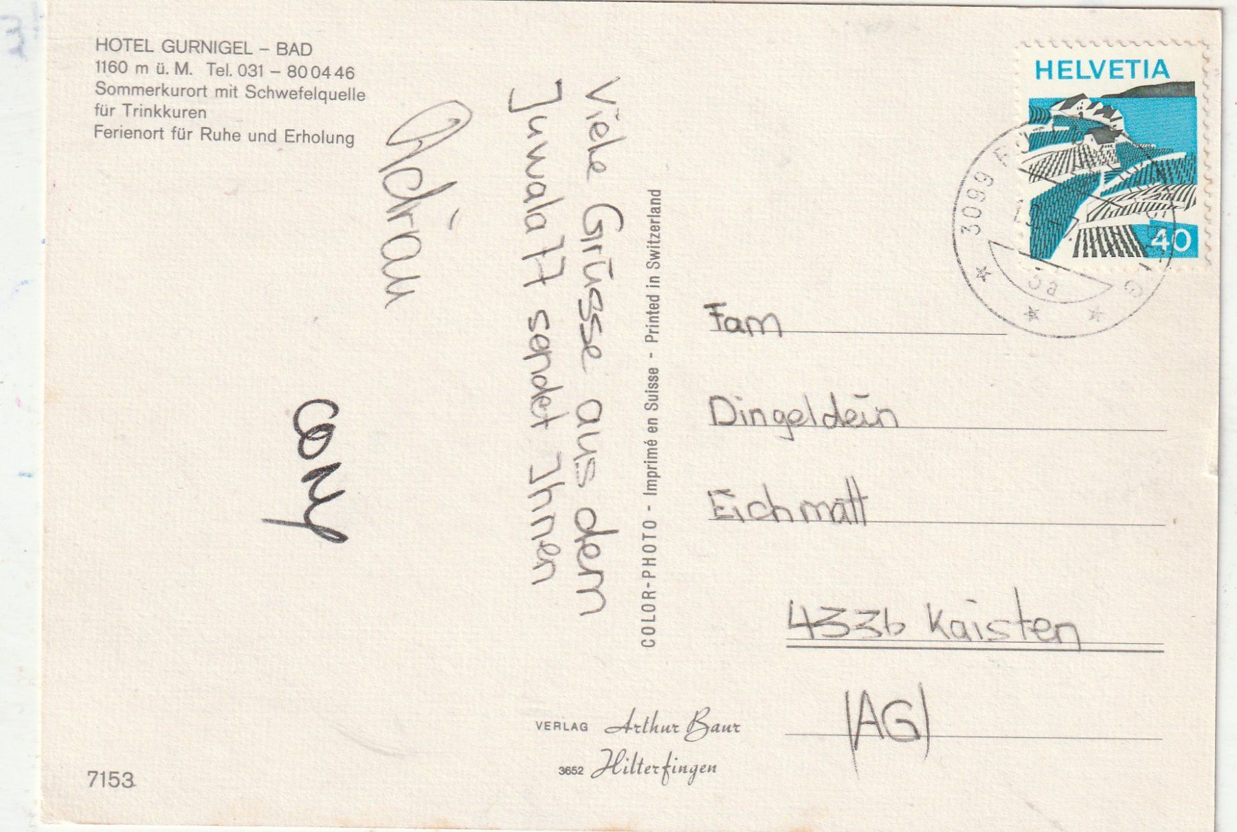 Cartes postales: Hotel Gurnigelbad – D'occasion à Lumbrein par made02 1