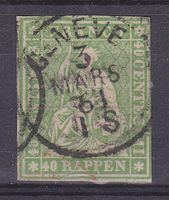 SITZENDE HELVETIA, 40Rp, OLIVGRÜN, 26G, 3.3.1861