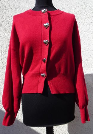 Zara Strickjacke rot Herz Knöpfe silberfarben weinrot