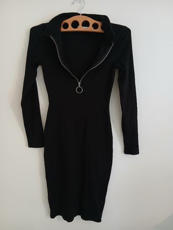 NA-KD Ribbed Zipped Black Dress Size S