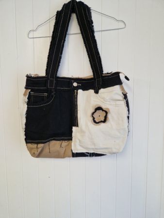 Sac jeans patchwork noir/ beige/crème  U NIQUE