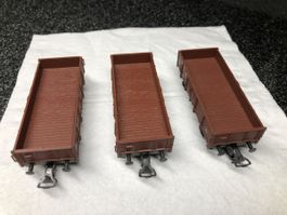 3x Roco Niederbord Güterwagen H0 DC, rot/braun