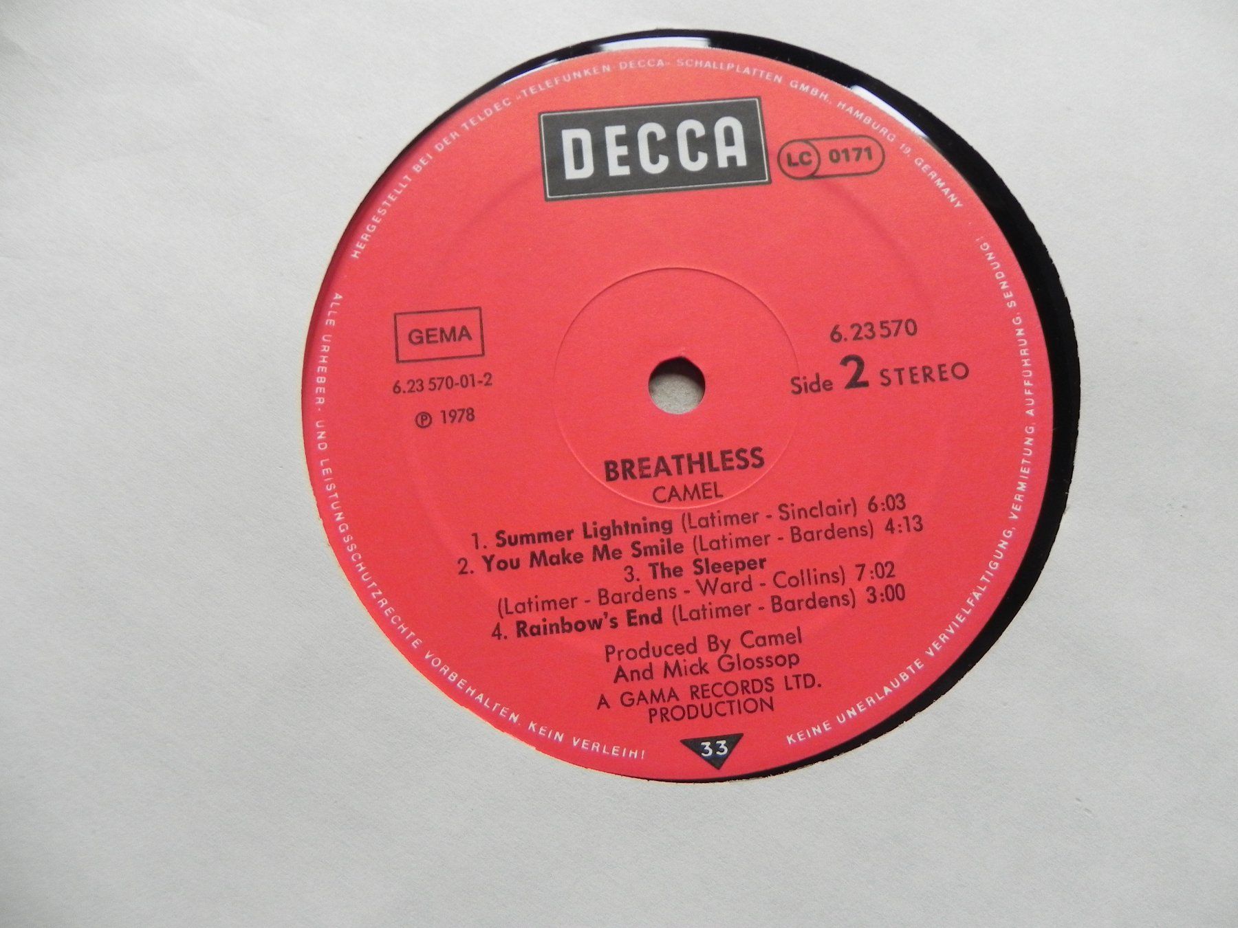 Dischi in vinile: LP brit. progressiv Rock Band Camel 1978 Breathless – Usato da Siebnen venduto da krimsie 6